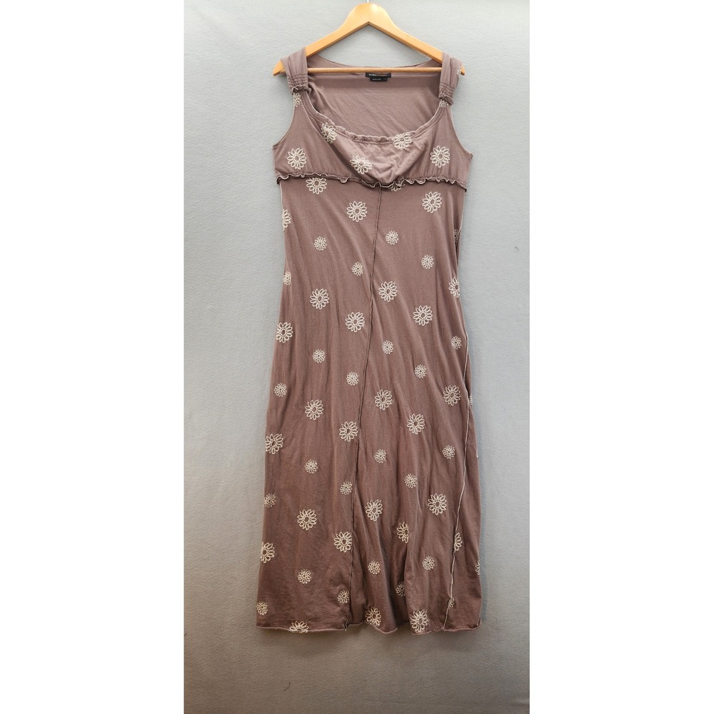 BCBGMAXAZRIA Vintage Floral Embroidered Midi Dress Brown Boho Sleeveless M